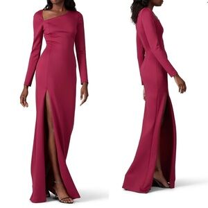 Black Halo Fuchsia One-Shoulder Long Sleeve Maxi Dress